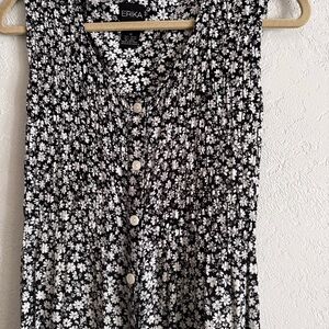 Cottage Core Black and White Floral Maxi Skirt